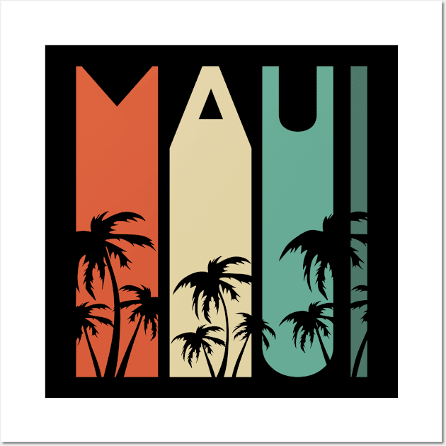 Hawaii Maui Art Surf Beach Vintage Hawaiian Beach Maui Island Retro Honolulu Flower Wall Art by Shirtsurf